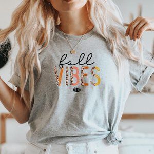 Leopard Fall Vibes Shirt,Cute Pumpkin Fall T-Shirt